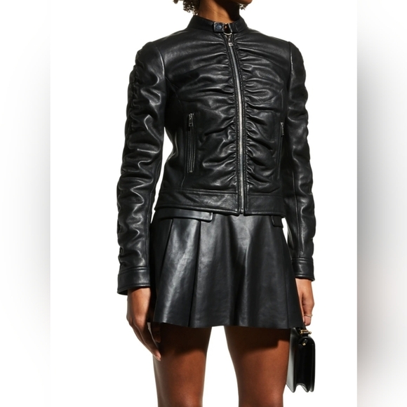 LaMarque Philana Ruched Leather Biker Jacket SZ XL - Picture 1 of 7